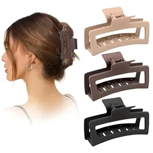 Korean Large Matte Hair Claw Clips for Thick Hair 3.5 nch Premium Strong Hold Long Thin Thick Hair Clips Fashion Big Hairclip Hair Accessories Clutches Women and Girls 3 Pcs (Style 2)