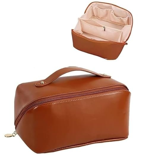 Sprqcart Large Capacity Travel Cosmetic Bag With Handle And Divider