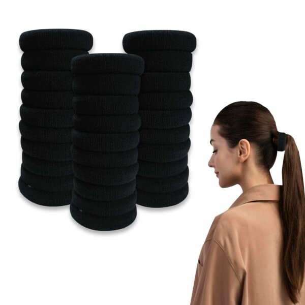 Black Hair Ties, Cotton Rubber Bands, (Pack of 20)