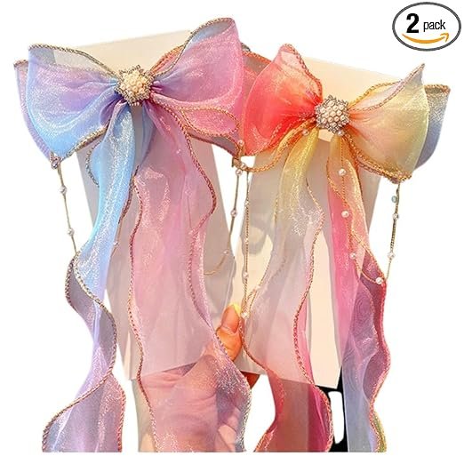Samyak 2 Pcs Ribbon Hair Bow Clip For Kids Girls