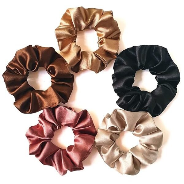Silvr Bear Luxury Satin Scrunchies Set for Women, Girls | Anti-Hair-Breakage Hair Ties